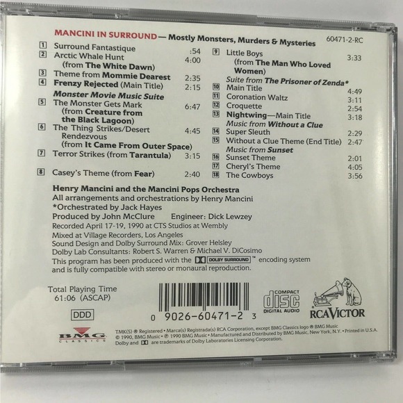 Mancini In Surround: Monsters, Murders & Mysteries CD, 1990, RCA - Picture 4 of 4